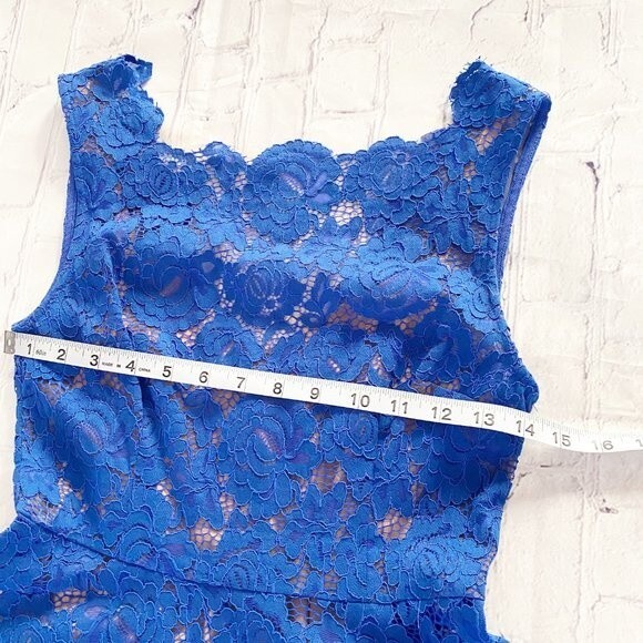 Anthropologie Tracy Reese Cerulean Sky Cobalt Blue Lace Asymmetrical Midi Dress - Picture 6 of 11